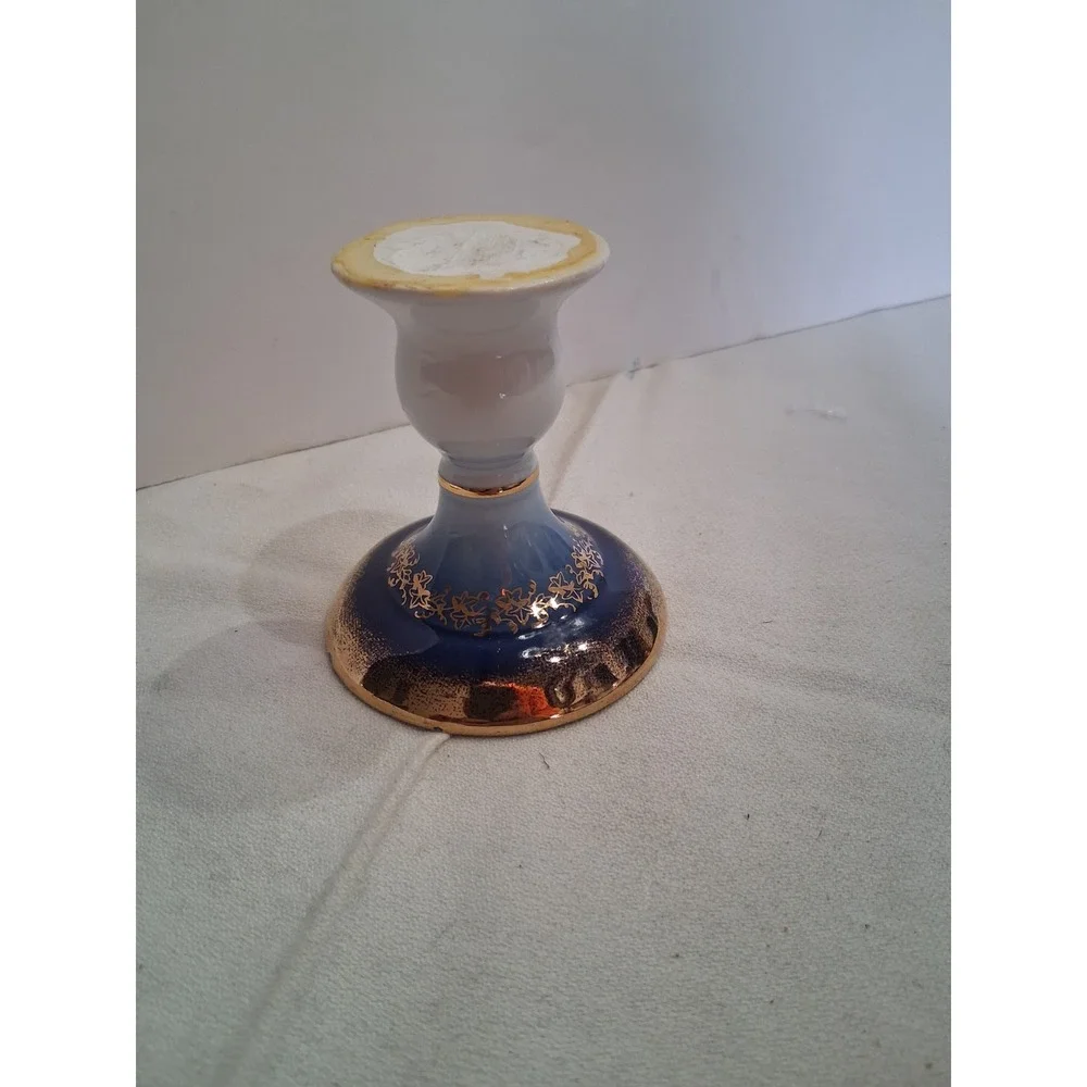 PM Martinroda Cobalt Blue Gold Porcelain‎ Candlestick Holder GDR Vintage 4in
